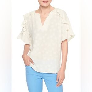 NWT- Banana Republic Cream Polka Dot Flounce Sleeve Blouse sz Large